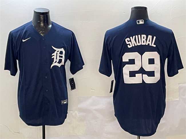 Men%27s Detroit Tigers #29 Tarik Skubal Navy Cool Base Stitched Jersey->detroit tigers->MLB Jersey